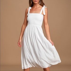 Lulus Smocked Red, White, and Blue Dot Dress